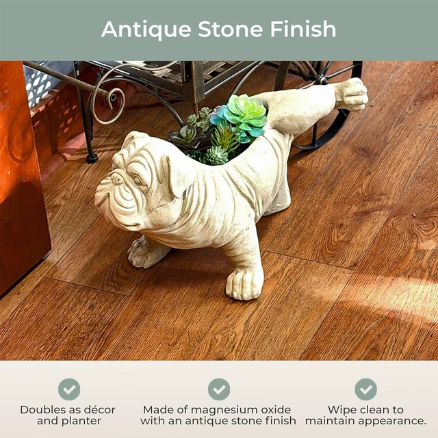 Alt view image 6 of 7 - Bulldog Animal Planter, 18 Inch Wide White Antique Stone Finish