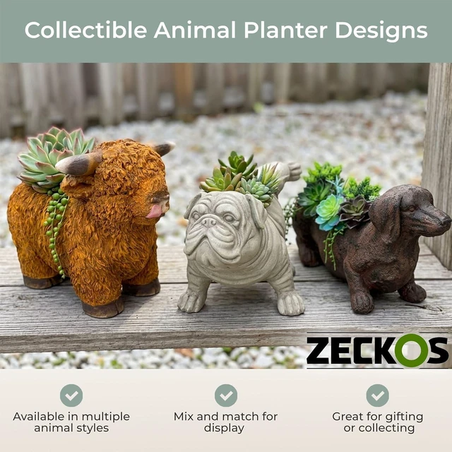 Alt view image 7 of 7 - Bulldog Animal Planter, 18 Inch Wide White Antique Stone Finish
