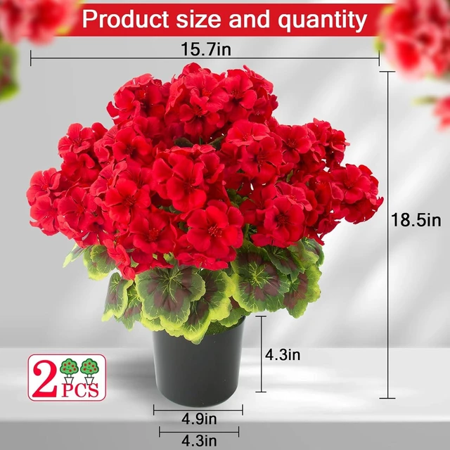 Alt view image 2 of 7 - Lovemoon 2pcs Potted Red Geraniums Artificial Outdoor Flowers for Christmas
