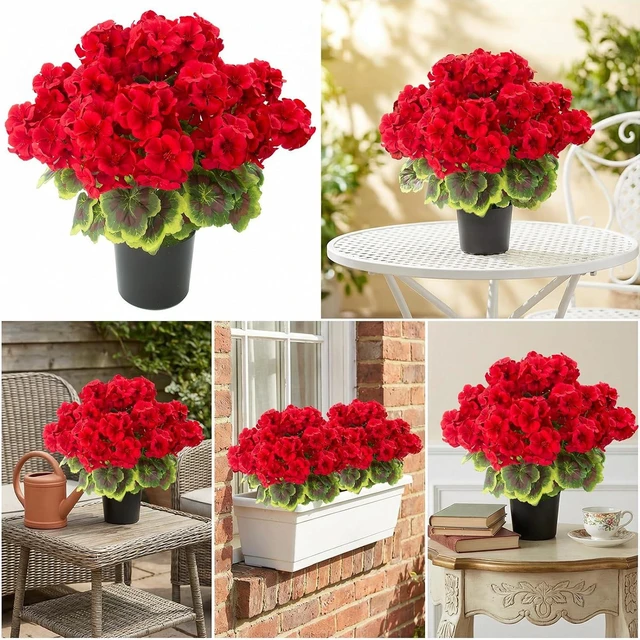 Alt view image 7 of 7 - Lovemoon 2pcs Potted Red Geraniums Artificial Outdoor Flowers for Christmas