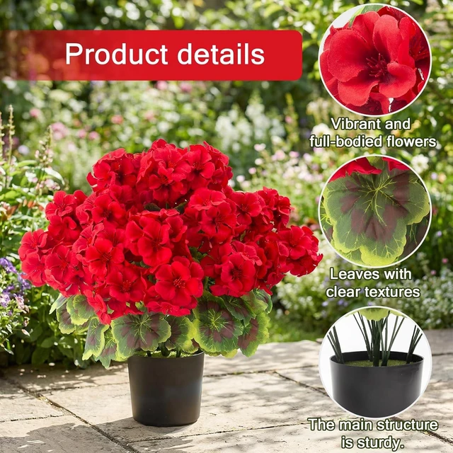 Alt view image 3 of 7 - Lovemoon 2pcs Potted Red Geraniums Artificial Outdoor Flowers for Christmas