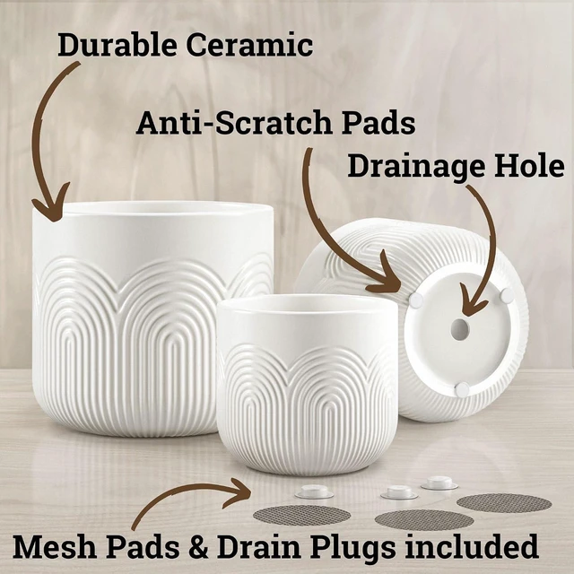 Alt view image 2 of 6 - Ceramic Pots for Plants Set of 3, 6, 5, 4 Inch Diameter with Drainage Holes