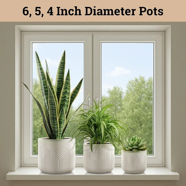 Alt view image 3 of 6 - Ceramic Pots for Plants Set of 3, 6, 5, 4 Inch Diameter with Drainage Holes