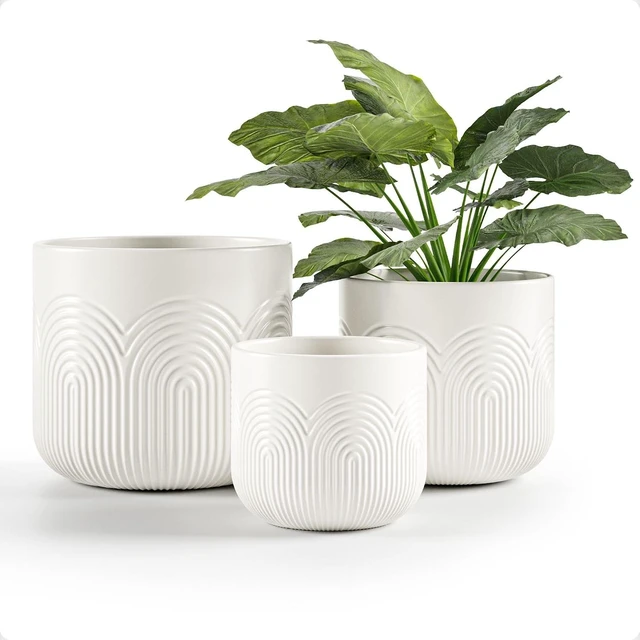 Main image of Ceramic Pots for Plants Set of 3, 6, 5, 4 Inch Diameter with Drainage Holes