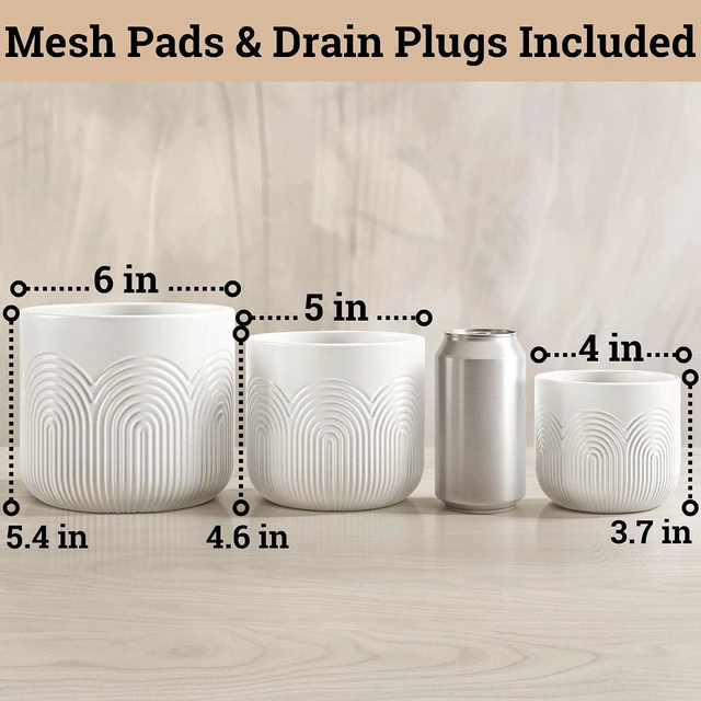 Alt view image 6 of 6 - Ceramic Pots for Plants Set of 3, 6, 5, 4 Inch Diameter with Drainage Holes