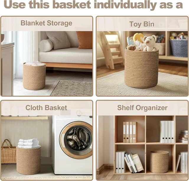 Alt view image 7 of 7 - Plant Basket with Stand, Indoor Round Wicker Basket Plant with Bamboo Wood Stand, Decorative Woven Rope Flower Indoor Planter with Legs, Boho Bamboo Wood Planter Holder (Jute)