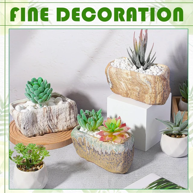 Alt view image 4 of 7 - Blushtier 6 Pcs 5.3 Inch Ceramic Succulent Pots Stone Shape Bulk Rectangle Window Box Cactus Plant with Drainage Hole Succulent Planters Small Cactus Pots for Indoor Garden Office Table Decor Gift