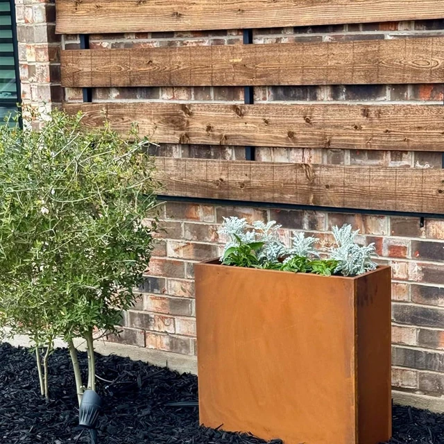 Alt view image 2 of 7 - Corten Steel Rectangular Planter 30" L x 12" W x 24"H Steel Outdoor Planter