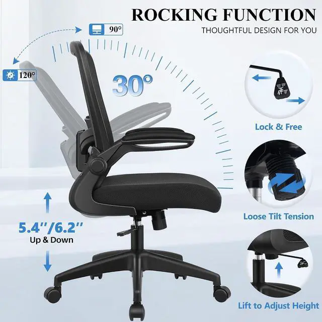 Alt view image 4 of 7 - FelixKing Office Chair, Ergonomic Desk Chair Breathable Mesh Chairs Adjustable High Back Lumbar Support Flip-up Armrests, Executive Rolling Swivel Comfy Computer Chairs Home Office Black