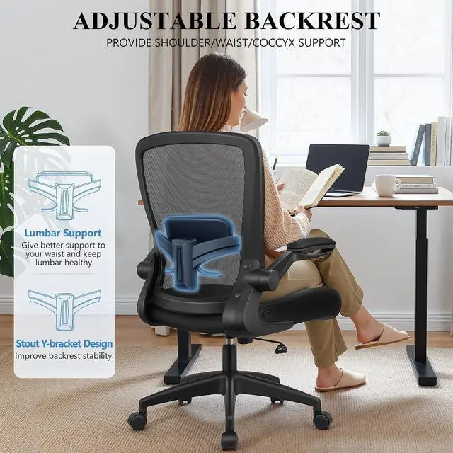 Alt view image 7 of 7 - FelixKing Office Chair, Ergonomic Desk Chair Breathable Mesh Chairs Adjustable High Back Lumbar Support Flip-up Armrests, Executive Rolling Swivel Comfy Computer Chairs Home Office Black