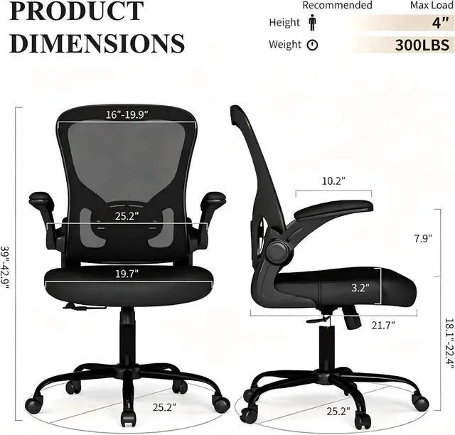 Alt view image 3 of 7 - Flysky Mesh Office Chair, Ergonomic Computer Desk Chairs (Black, Set of 1) | Comfy/Comfortable Flip-up Arm Rests, Lumbar Support, Height Adjustable, 360 Degree Rolling Swivel for Home Office
