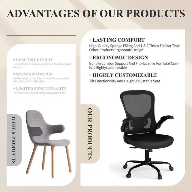 Alt view image 4 of 7 - Flysky Mesh Office Chair, Ergonomic Computer Desk Chairs (Black, Set of 1) | Comfy/Comfortable Flip-up Arm Rests, Lumbar Support, Height Adjustable, 360 Degree Rolling Swivel for Home Office