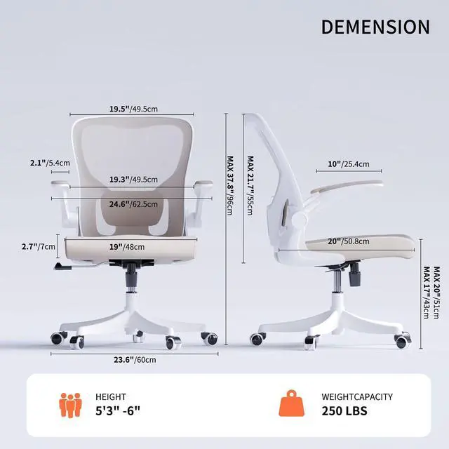 Alt view image 2 of 7 - Monhey Ergonomic Office Desk Chair with Lumbar Support, High Back (Khaki) | 90°-125° Tilt Lock, 360° Swivel, Mute Wheels, High Back, Breathable Mesh, Foldable Armrests, Home Office Use