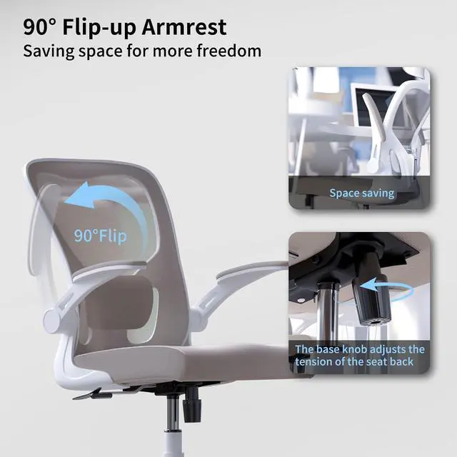 Alt view image 5 of 7 - Monhey Ergonomic Office Desk Chair with Lumbar Support, High Back (Khaki) | 90°-125° Tilt Lock, 360° Swivel, Mute Wheels, High Back, Breathable Mesh, Foldable Armrests, Home Office Use