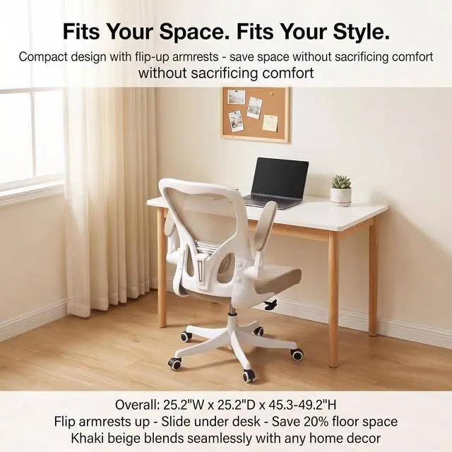 Alt view image 7 of 7 - Monhey Ergonomic Office Desk Chair with Lumbar Support, High Back (Khaki) | 90°-125° Tilt Lock, 360° Swivel, Mute Wheels, High Back, Breathable Mesh, Foldable Armrests, Home Office Use
