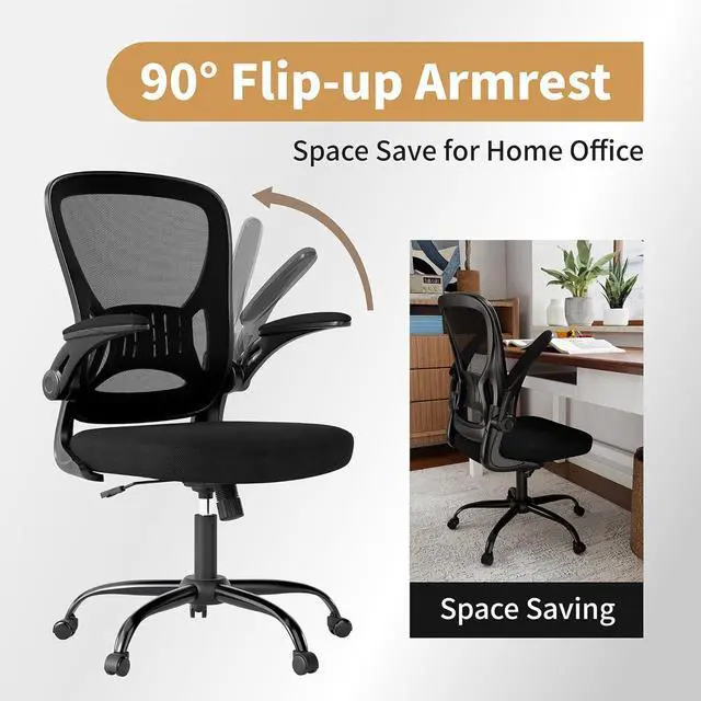 Alt view image 4 of 7 - Youhauchair Adjustable Mesh Ergonomic Office Chair with Wheels, Black | Flip-up Arms, Lumbar Support, Home Desk Chair, Height Adjustable, Breathable, Mid Back Swivel Compurter Chair, Set of 1
