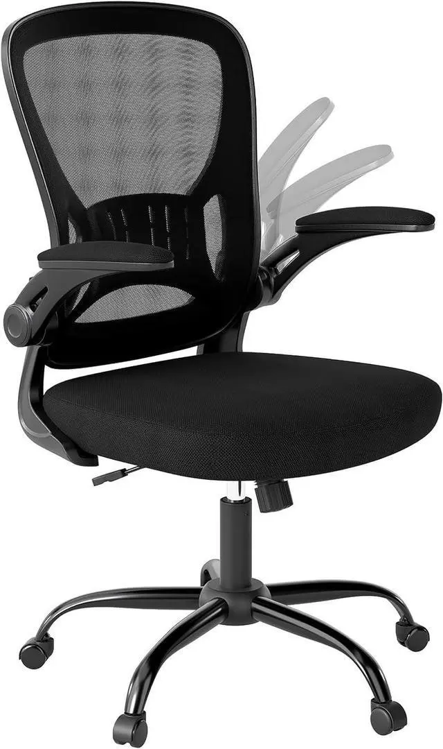Alt view image 7 of 7 - Youhauchair Adjustable Mesh Ergonomic Office Chair with Wheels, Black | Flip-up Arms, Lumbar Support, Home Desk Chair, Height Adjustable, Breathable, Mid Back Swivel Compurter Chair, Set of 1