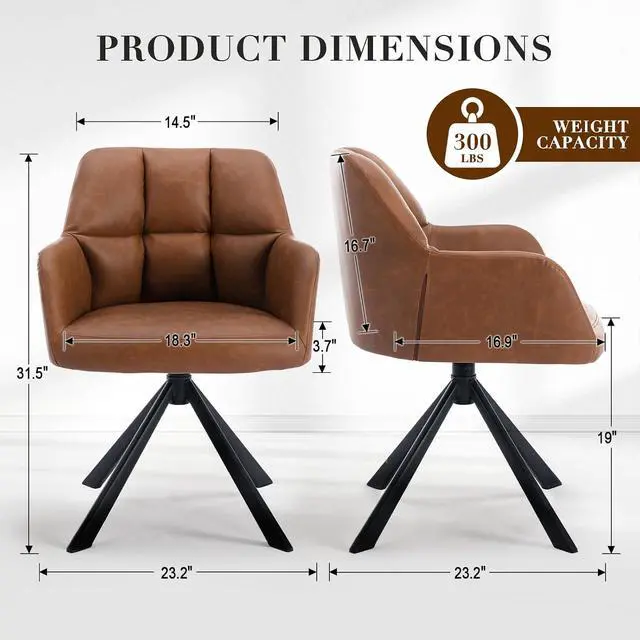 Alt view image 2 of 7 - EALSON Comfy Leather Desk Chair Modern Computer Task Chair no Wheels Swivel Accent Chair with Mid Back Arm Chair for Living Room/Bedroom/Home Office, PU Brown