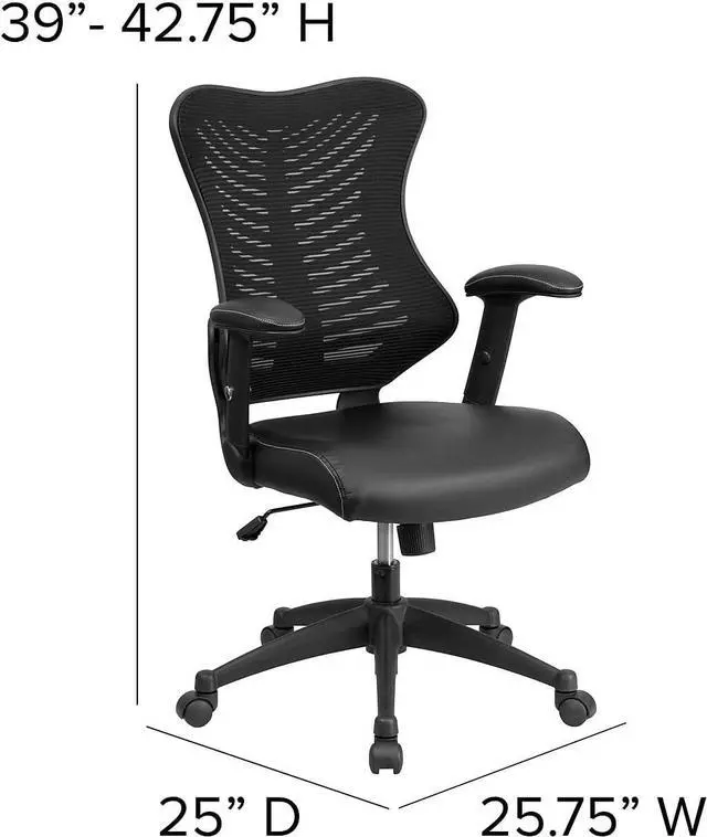 Alt view image 3 of 7 - Flash Furniture LeatherSoft Swivel Adjustable Office Chair, Black | Ergonomic, Leather soft Seat, High-Back, Mesh Back