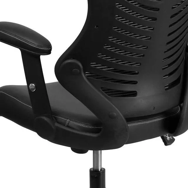 Alt view image 7 of 7 - Flash Furniture LeatherSoft Swivel Adjustable Office Chair, Black | Ergonomic, Leather soft Seat, High-Back, Mesh Back