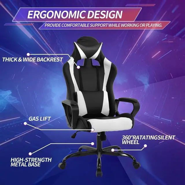 Alt view image 6 of 7 - Gaming Chair, High-Back Ergonomic Home Office Chairs for Kids, White | Height Adjustable Video Game Chair, Reclining Computer Chairs with Lumbar Support Armrest Headrest for Adults