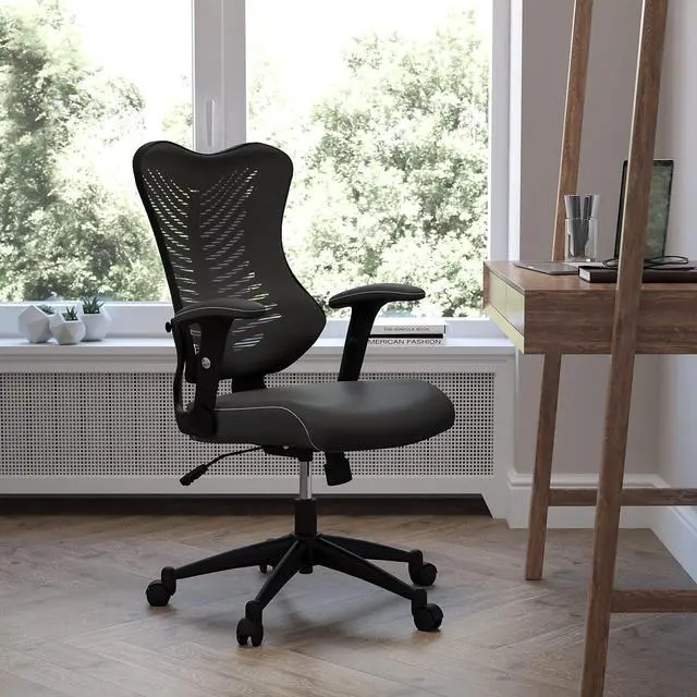 Alt view image 2 of 7 - Flash Furniture LeatherSoft Swivel Adjustable Office Chair, Black | Ergonomic, Leather soft Seat, High-Back, Mesh Back