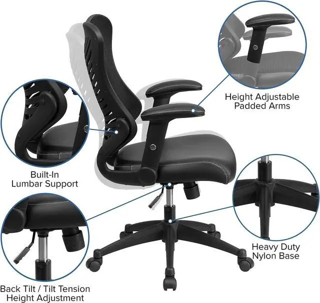 Alt view image 5 of 7 - Flash Furniture LeatherSoft Swivel Adjustable Office Chair, Black | Ergonomic, Leather soft Seat, High-Back, Mesh Back