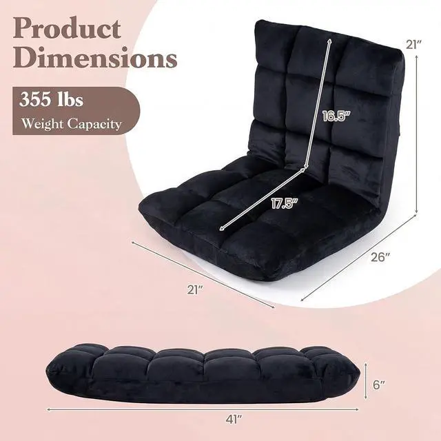 Alt view image 3 of 7 - Giantex Folding Floor Chair with Back Support, 14 Adjustable Position, Padded Sleeper Bed, Couch Recliner, Floor Gaming Chair for Adults Meditation Living Room Bedroom, Black