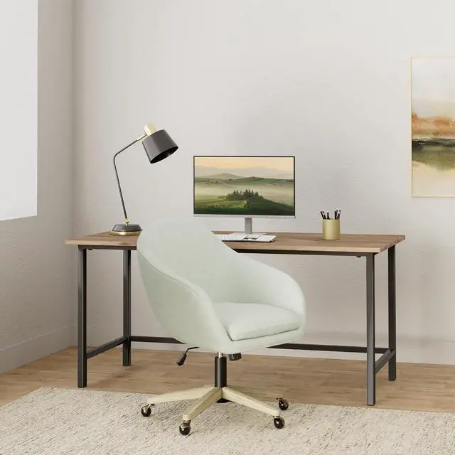 Alt view image 2 of 7 - OSP Home Furnishings Nora Office Chair in Mint Fabric with Grey Brush Wood Base KD