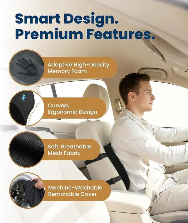 Alt view image 3 of 7 - Everlasting Comfort The Original Lumbar Support Pillow for Office Chair - Improves Posture, Promotes Back Pain Relief - Superior Back Support for Gaming and Desk Chairs - Lumbar Pillow for Car, Couch