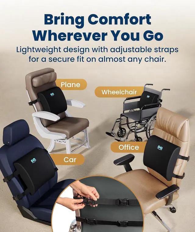 Alt view image 4 of 7 - Everlasting Comfort The Original Lumbar Support Pillow for Office Chair - Improves Posture, Promotes Back Pain Relief - Superior Back Support for Gaming and Desk Chairs - Lumbar Pillow for Car, Couch
