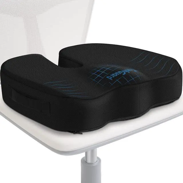 Main image of TushGuard Seat Cushion for Office Chair, Car, Memory Foam, Black Large | For Back, Coccyx, Sciatica, Tailbone, Ergonomic Design, Non-Slip, Desk Wheelchair Use, Supportive Butt Pillow, For Man