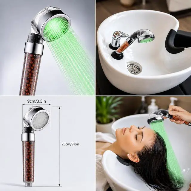 Alt view image 4 of 7 - Socila LED Sprayer Head Color Changing for Shampoo bowl, Salon Shampoo Bowl Spray Head High Pressure, auto color-changing, Filter By Stones For Dry & frizz Hair
