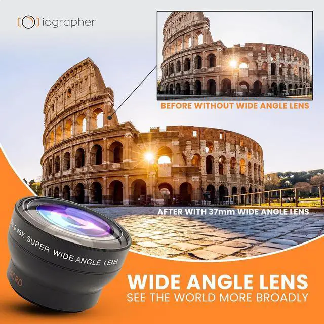 Alt view image 2 of 7 - iOgrapher 37mm Wide Angle Lens for iPhone and Smartphones - Macro Lens and Wide Phone Lens - Macro Lens for iPhone and Other Smartphones - Camera Lens for Phone - Comes with Leather Case Bag