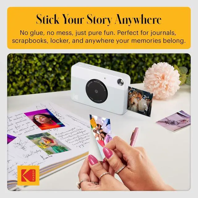 Alt view image 5 of 7 - Kodak Printomatic Instant Camera (Grey) Gift Bundle + Zink Paper (20 Sheets) + Deluxe Case + 7 Fun Sticker Sets + Twin Tip Markers + Photo Album.