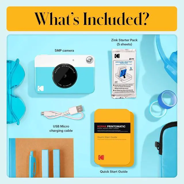 Alt view image 3 of 7 - Kodak Printomatic Full-Color Instant Print Camera Starter Bundle + Carrying Case + Zink 20pk Photo Paper - Colorful Photos On 2x3 Sticky-Back Paper - Fun Gift for Birthday Christmas Holiday - Blue