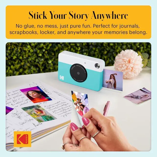 Alt view image 5 of 7 - Kodak Printomatic Full-Color Instant Print Camera Starter Bundle + Carrying Case + Zink 20pk Photo Paper - Colorful Photos On 2x3 Sticky-Back Paper - Fun Gift for Birthday Christmas Holiday - Blue