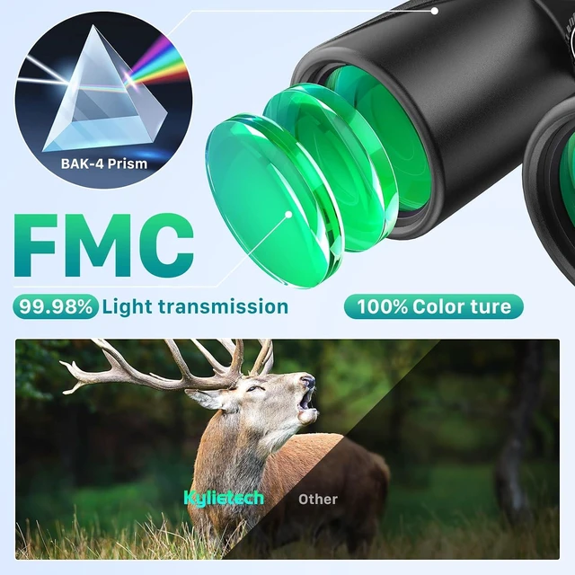 Alt view image 2 of 7 - Kylietech 12x42 Binoculars BAK4 FMC Lens Waterproof Fogproof Phone Adapter | 12x magnify, 42mm FMC lens&BAK4 prism, twist eyecups, Anti-slip Grip for birdwatch, hunt, stargaze&outdoor trips