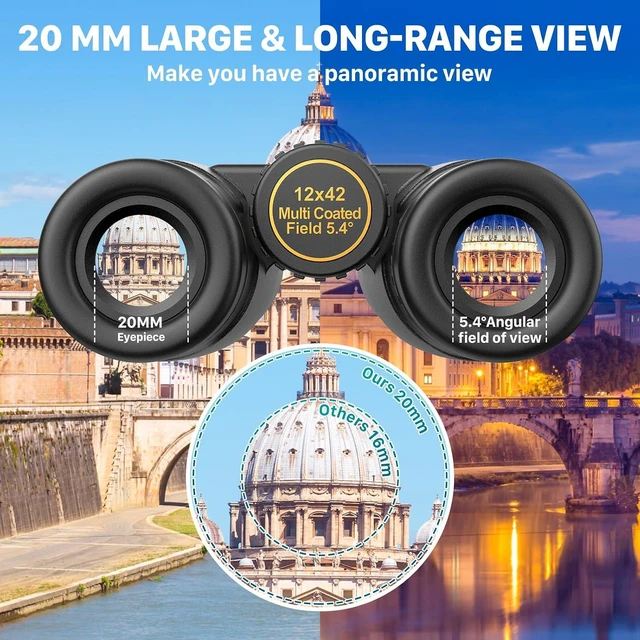 Alt view image 3 of 7 - Kylietech 12x42 Binoculars BAK4 FMC Lens Waterproof Fogproof Phone Adapter | 12x magnify, 42mm FMC lens&BAK4 prism, twist eyecups, Anti-slip Grip for birdwatch, hunt, stargaze&outdoor trips