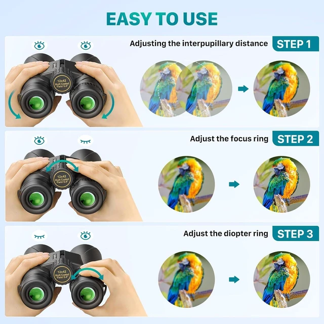 Alt view image 4 of 7 - Kylietech 12x42 Binoculars BAK4 FMC Lens Waterproof Fogproof Phone Adapter | 12x magnify, 42mm FMC lens&BAK4 prism, twist eyecups, Anti-slip Grip for birdwatch, hunt, stargaze&outdoor trips