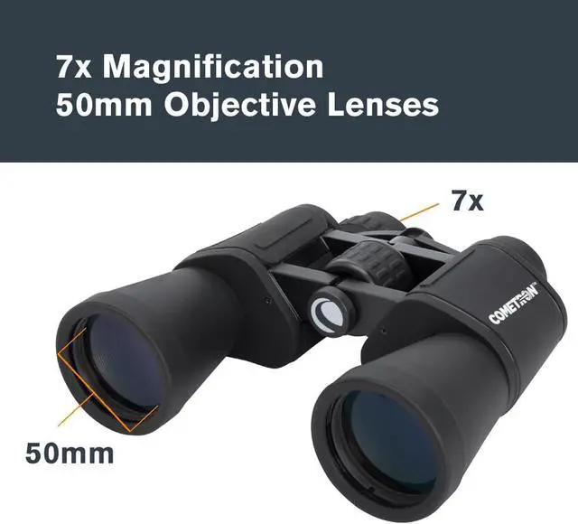 Alt view image 2 of 7 - Celestron Cometron 7x50mm Astronomy Binoculars | Wide-Field Astronomy Binocular, Porro Prism, Multi-Coated Optics, Comfortable Handheld, Tripod Adaptable, Carrying Case