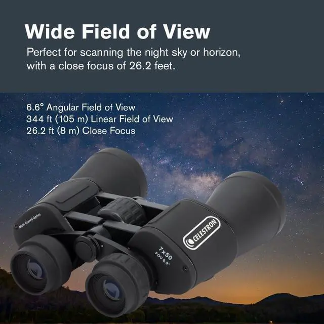 Alt view image 5 of 7 - Celestron Cometron 7x50mm Astronomy Binoculars | Wide-Field Astronomy Binocular, Porro Prism, Multi-Coated Optics, Comfortable Handheld, Tripod Adaptable, Carrying Case