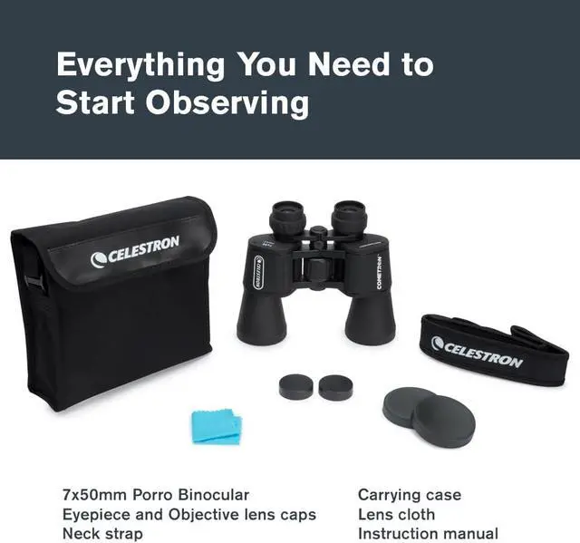Alt view image 7 of 7 - Celestron Cometron 7x50mm Astronomy Binoculars | Wide-Field Astronomy Binocular, Porro Prism, Multi-Coated Optics, Comfortable Handheld, Tripod Adaptable, Carrying Case