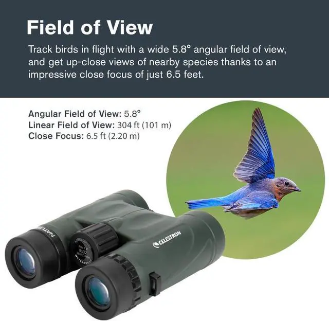 Alt view image 5 of 7 - Celestron Nature DX 10x32 Waterproof Birding Binoculars | 32mm Objective Lenses, 10x Magnification, Wide 7.4° Field of View, Phase-Coated BaK-4 Prisms, Fogproof Construction