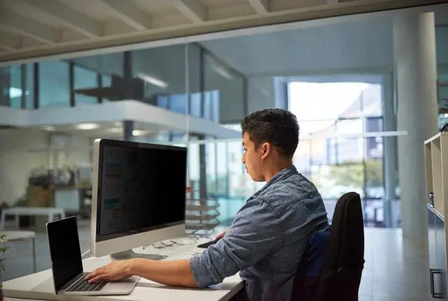 Alt view image 2 of 7 - 3M Privacy Filter for 27 Inch Widescreen Monitor, 16:9 Aspect Ratio | Reversable Gloss/Matte, Reduces Blue Light, Screen Protection, (PF270W9B)