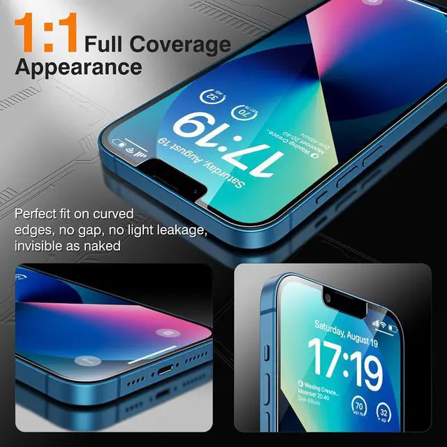 Alt view image 6 of 7 - EZ-GLAZ-4+2 Pack for iPhone 13 Privacy Screen Protector (6.1") | 2-Pack Lens Protectors, Alignment Kit, Easy Installation, 9H+ Tempered Glass, Scratch Resistant, 28° Privacy Protection