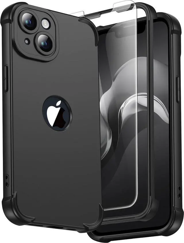 Main image of ORETECH 3 in 1 for iPhone 14 Plus Case with 2X Screen Protector,Black | Full Body Shockproof Design Smooth Texture,15FT Military Grade, Camera Lens Shield, with Armor Front Frame Protection