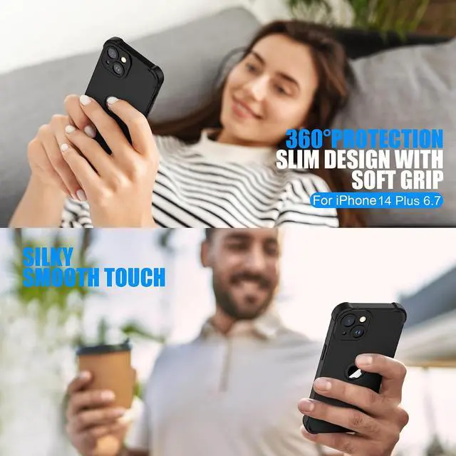 Alt view image 2 of 7 - ORETECH 3 in 1 for iPhone 14 Plus Case with 2X Screen Protector,Black | Full Body Shockproof Design Smooth Texture,15FT Military Grade, Camera Lens Shield, with Armor Front Frame Protection