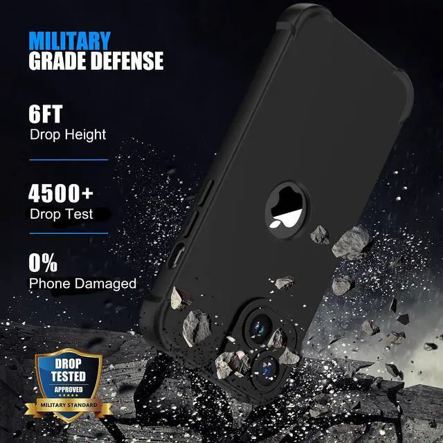 Alt view image 4 of 7 - ORETECH 3 in 1 for iPhone 14 Plus Case with 2X Screen Protector,Black | Full Body Shockproof Design Smooth Texture,15FT Military Grade, Camera Lens Shield, with Armor Front Frame Protection