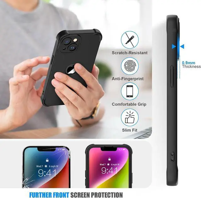 Alt view image 5 of 7 - ORETECH 3 in 1 for iPhone 14 Plus Case with 2X Screen Protector,Black | Full Body Shockproof Design Smooth Texture,15FT Military Grade, Camera Lens Shield, with Armor Front Frame Protection